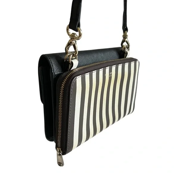 Henri Bendel 2 in 1 Centennial Stripe Wallet On A String / Black Crossbody Purse - Picture 4 of 16